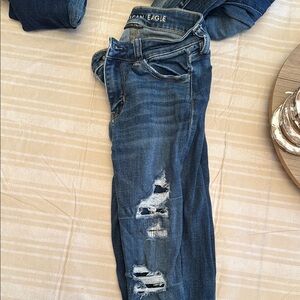 American Eagle Outfitters Blue Skinny Jeans with Distressed Details